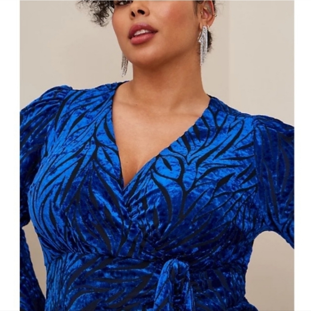 Torrid Blue Burnout Velvet Mini Dress. Brand New With Tags. Size 22 - Picture 3 of 3